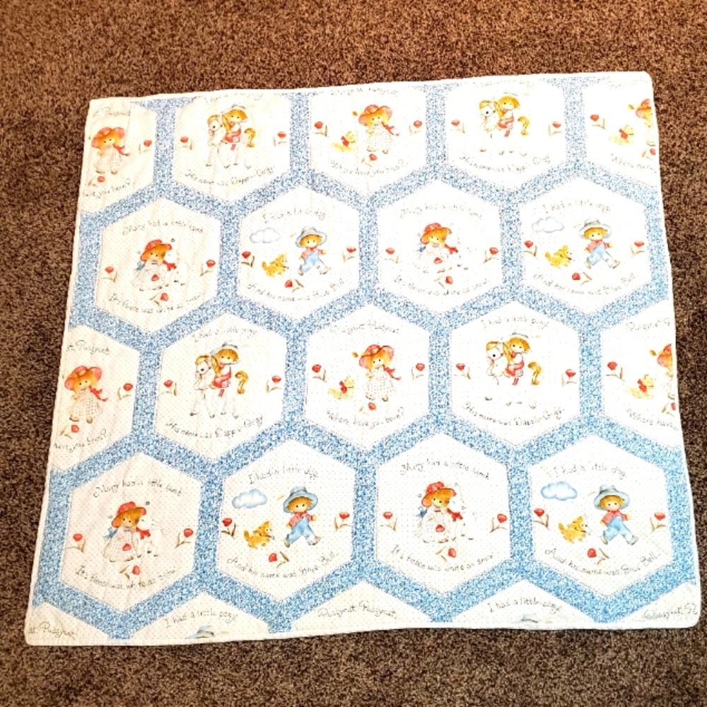 Nursery Rhymes Childs Handmade Vintage Blanket/Quilt 43" X 39"
